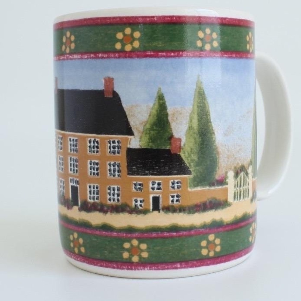 Vintage 1995 Block Country Village by GEAR Ceramic Mug Folk Art Colonial House‎